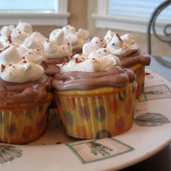 Hot Chocolate Cupcakes with Whipped Topping