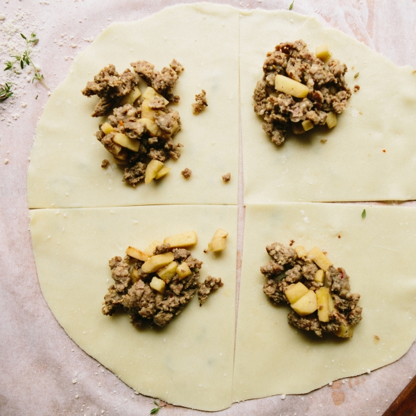 Sausage and Apple Pie in a Parmesan Thyme Crust