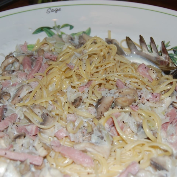 Linguine with Mushrooms & Ham