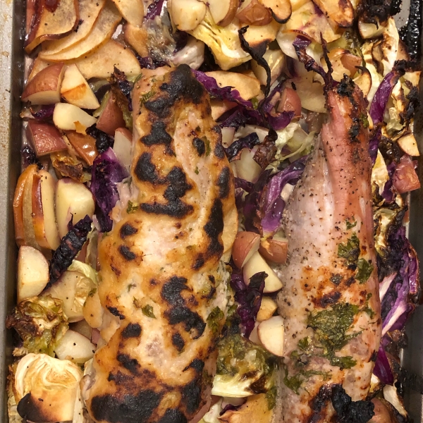 Dijon Pork with Apples and Cabbage