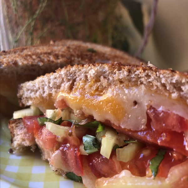 Grilled Cheese with Tomato, Peppers and Basil