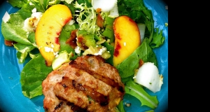 Peachy Turkey Burger over Greens with Endive, Bacon, Avocado, and Gorgonzola