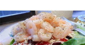 Greek-Style Shrimp Salad on a Bed of Baby Spinach