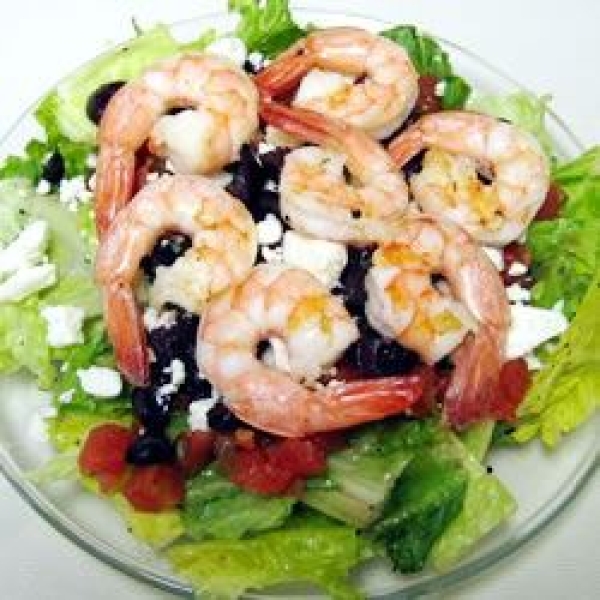 Greek-Style Shrimp Salad on a Bed of Baby Spinach