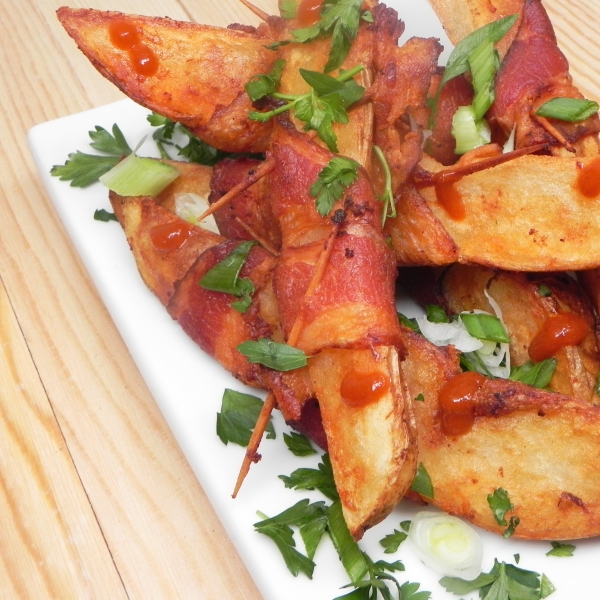 Bacon-Wrapped Potatoes with Honey-Scallion Sauce