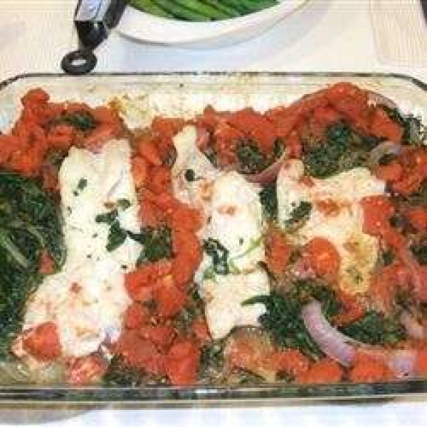 Baked Haddock with Spinach and Tomatoes