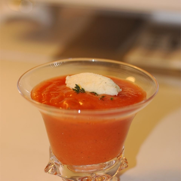 Tomato Cold Soup with Parmesan Cheese Ice Cream