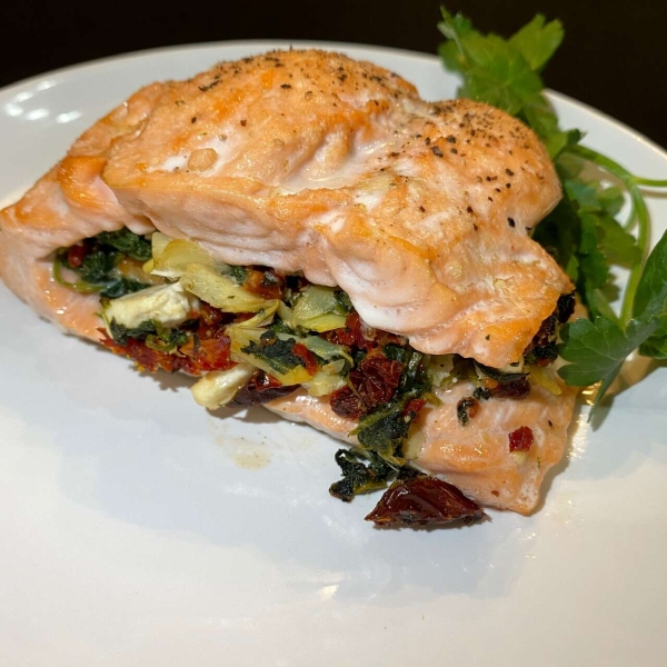 Pan-Seared Mediterranean Stuffed Salmon