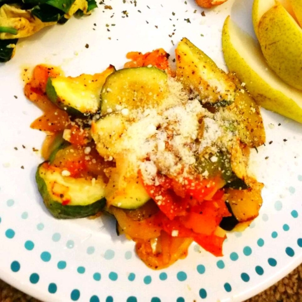 Roasted Garlic Zucchini and Tomatoes