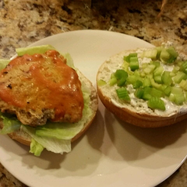 Buffalo Chicken Burgers with Blue Cheese Dressing