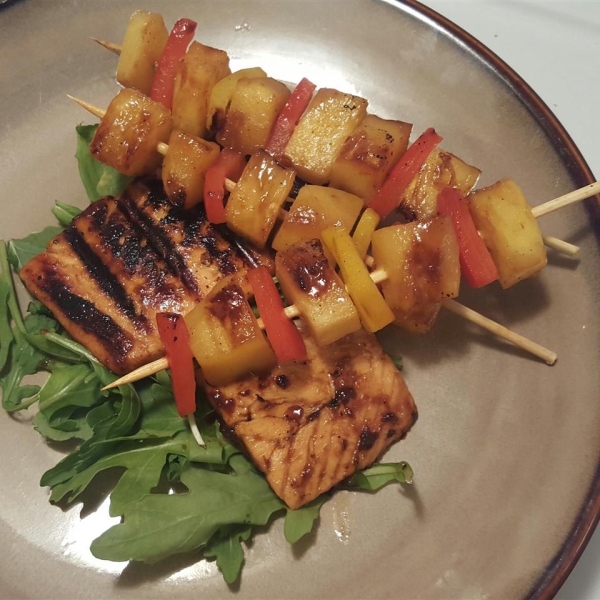 BBQ Salmon and Fruit Skewers