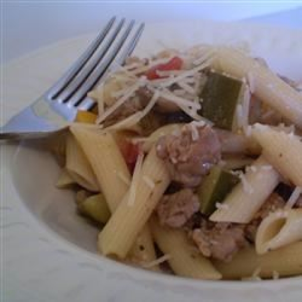 Sausage, Zucchini and Two Pepper Pasta