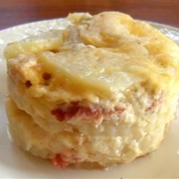 Decadent Three-Cheese and Bacon Au Gratin Potatoes