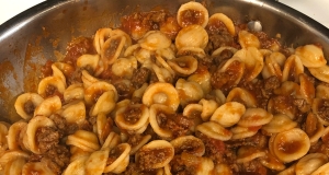 Shells with Bacon and Beef Sauce