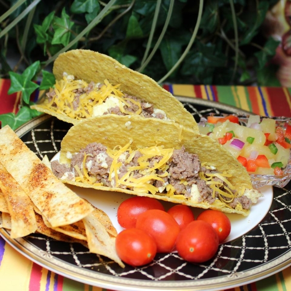 Ground Bison Breakfast Tacos with Pineapple Salsa