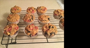 Whole Wheat Oatmeal Strawberry Blueberry Muffins