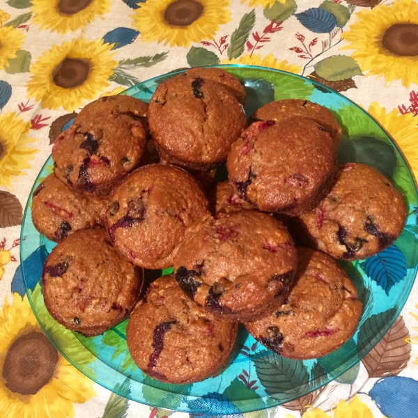 Whole Wheat Oatmeal Strawberry Blueberry Muffins