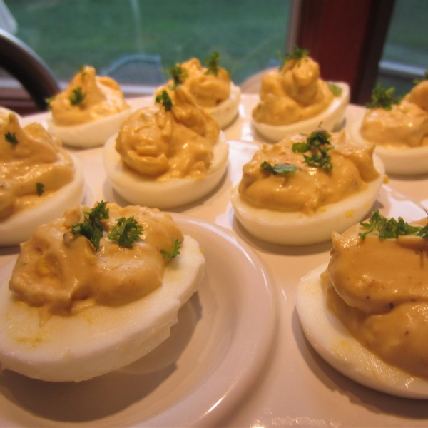 Fabienne's Black Olive and Curry Deviled Eggs