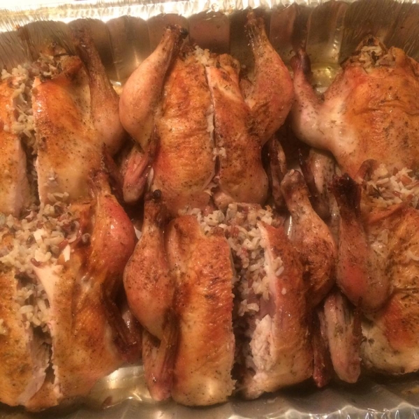 Game Hen Stuffed with Wild Rice and Mushrooms