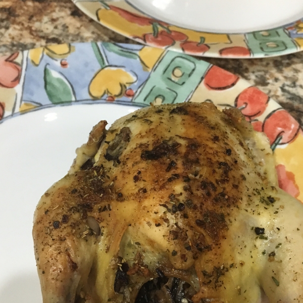 Game Hen Stuffed with Wild Rice and Mushrooms