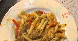 Sausage and Peppers over Creamy Parmesan Polenta