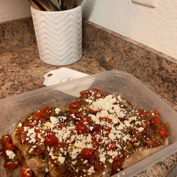 Pork Chops with Fresh Tomato, Onion, Garlic, and Feta