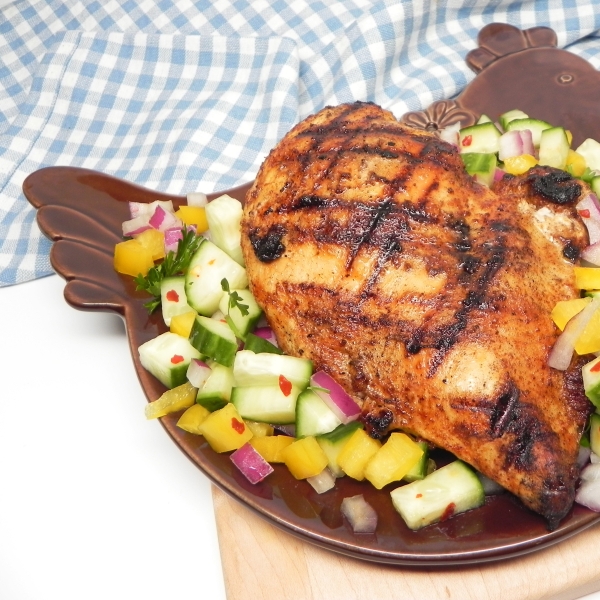 Grilled Chicken Breast with Cucumber and Pepper Relish