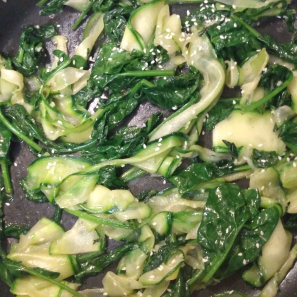 Zucchini Ribbon and Spinach Saute