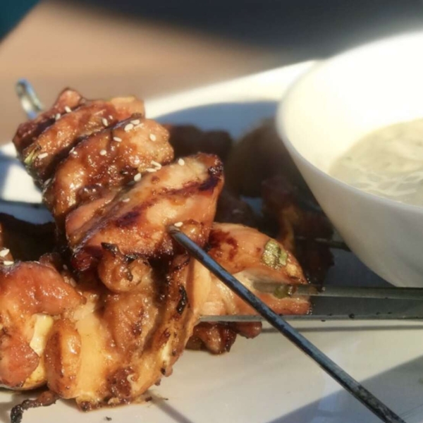 Grilled Chicken Teriyaki Skewers with Miso Ranch