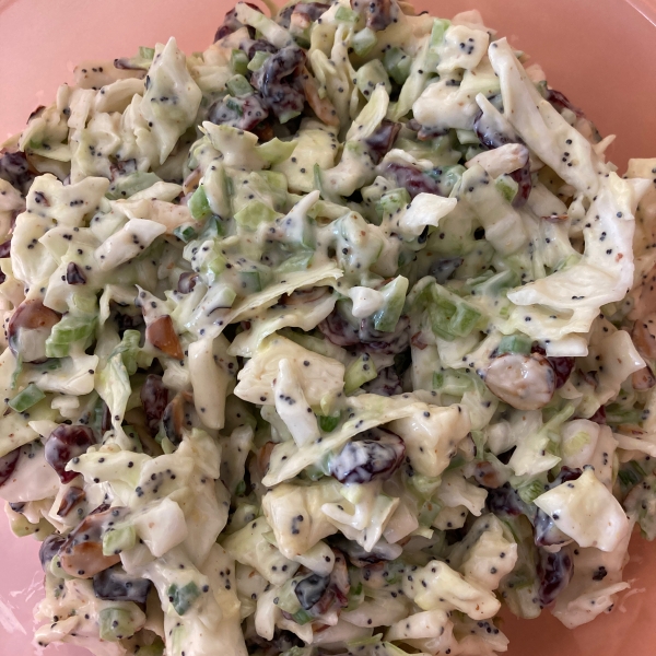 Honey Dijon Mustard and Poppy Seed Coleslaw with Cranberries and Toasted Almonds