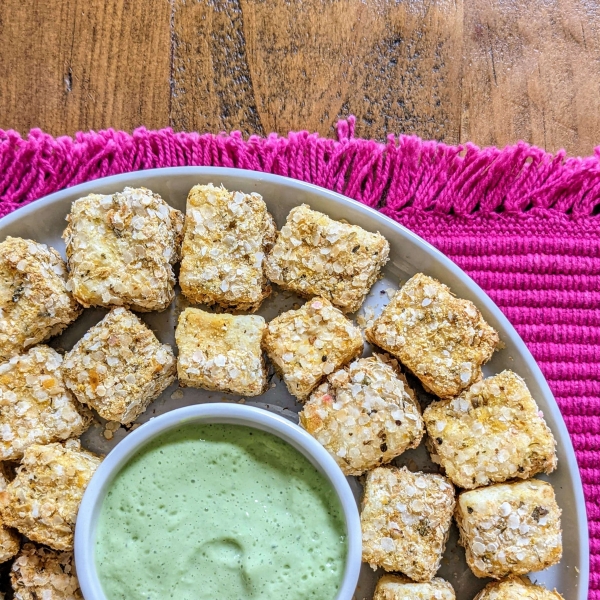 Air-Fried Tofu Coated with Quinoa Flakes