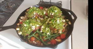 One-Skillet Chicken Thighs with Pesto and Vegetables