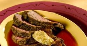 Bloody Mary Steaks with Green Olive Butter