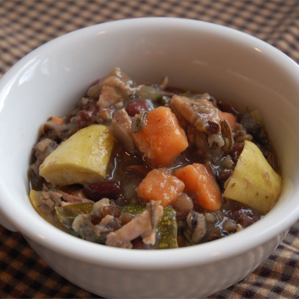 Chicken Soup with Adzuki Beans, Escarole, and Sweet Potato