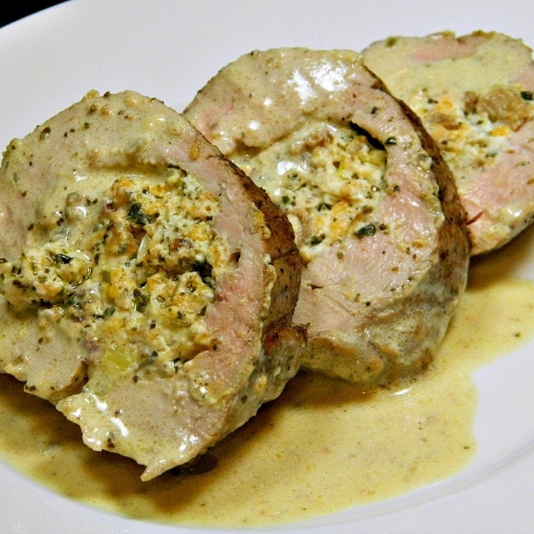 Pesto and Cheese Stuffed Pork Tenderloin