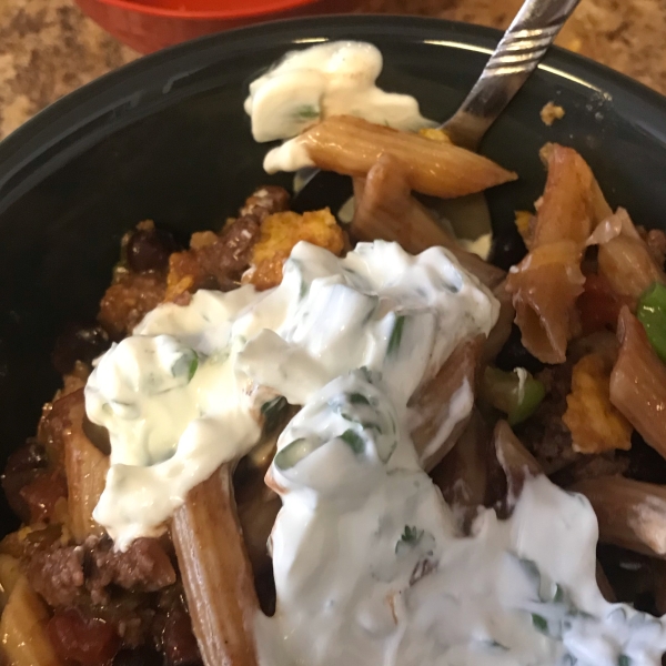 Mexican Bison Bake with Cilantro-Lime Cream