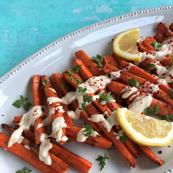 Air-Fried Carrots with Tahini-Lemon Sauce