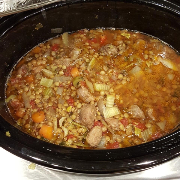 Slow Cooker Lentils and Sausage