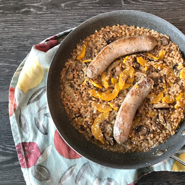 Sausage and Farro Skillet with Mushrooms and Delicata Squash