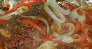 Churrasco (Stewed Skirt Steak) with Peppers and Onions