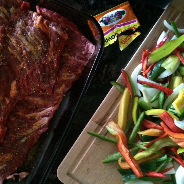Churrasco (Stewed Skirt Steak) with Peppers and Onions