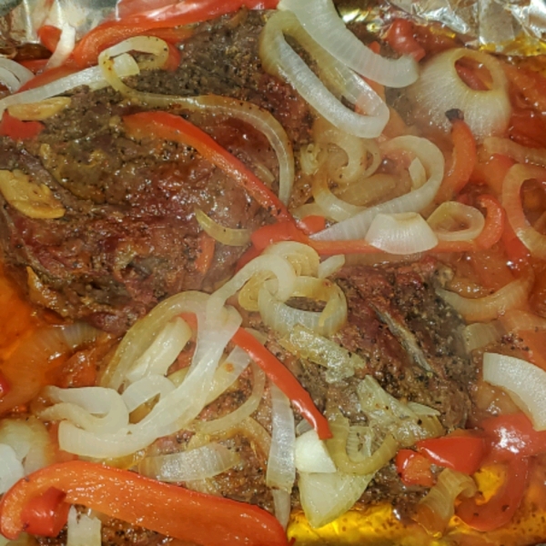 Churrasco (Stewed Skirt Steak) with Peppers and Onions