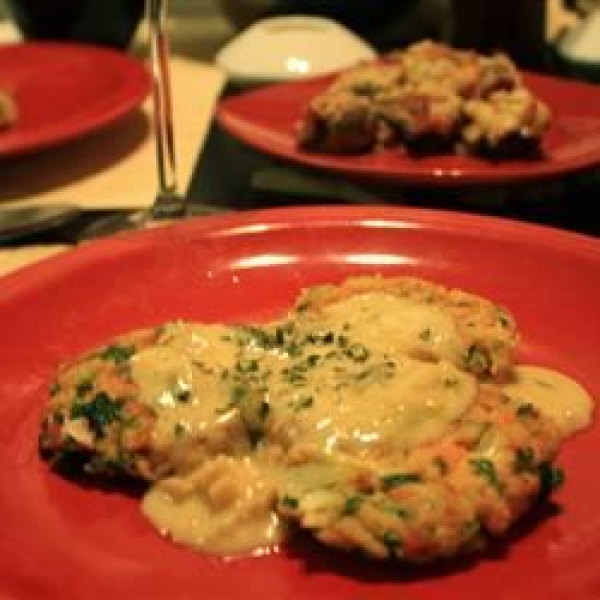 Asian Salmon Cakes with Creamy Miso and Sake Sauce