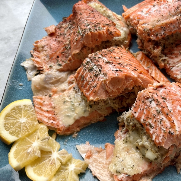 Salmon Stuffed with Crab and Lobster