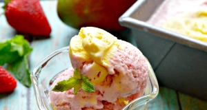 Strawberry-Mango Ice Cream with Fresh Spearmint