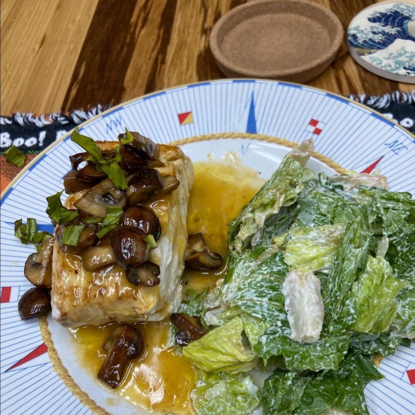 Pan-Roasted Halibut with Clamshell Mushrooms and Lemon Butter Sauce