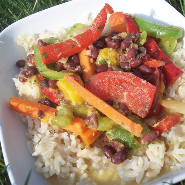 Adzuki Bean Mango Stir Fry with Cilantro Lime Coconut Sauce