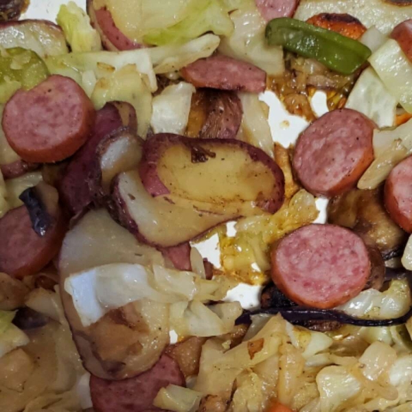 Mennonite Cabbage Potato Kielbasa Bake