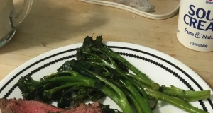 Grilled Steak with Blue Cheese, Potatoes, and Broccolini