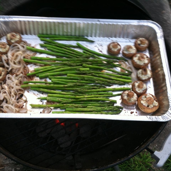 Blue Cheese Stuffed Mushrooms with Grilled Onions